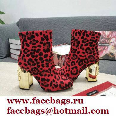 Dolce  &  Gabbana Heel 10.5cm Leather Ankle Boots Leopard Print Red with DG Karol Heel 2021